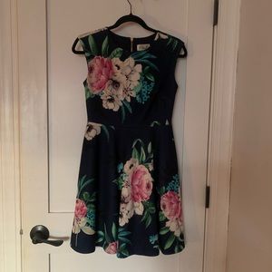 Navy floral fit and flare dress